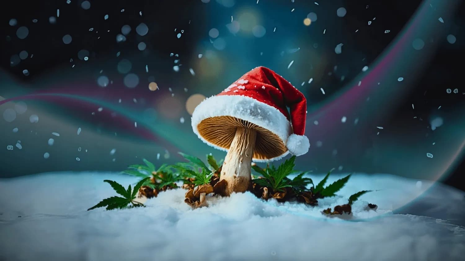 Single Mushroom Wearing a Santa Hat