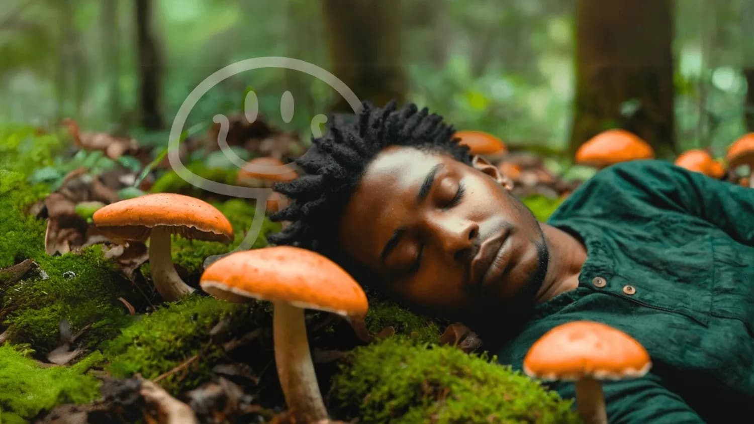 A Person Sleeping near Orange Mushrooms